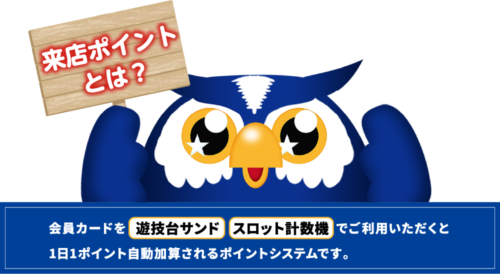 スロット計数機遊技台サンド会員カードを　遊技台サンド　スロット計数機　でご利用いただくと1日1ポイント自動加算されるポイントシステムです。